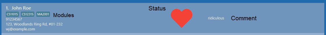 Example of a contact with Status and Comment